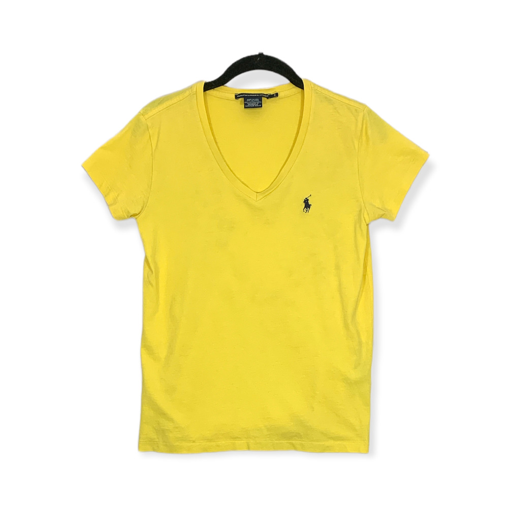 Ralph Lauren Sport Women's Yellow V-Neck Cotton Short Sleeve Top S
